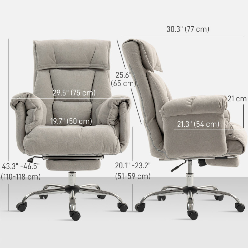 High Back Office Chair, Reclining Desk Chair with Footrest, Swivel Base, Rolling Wheels, Light Grey