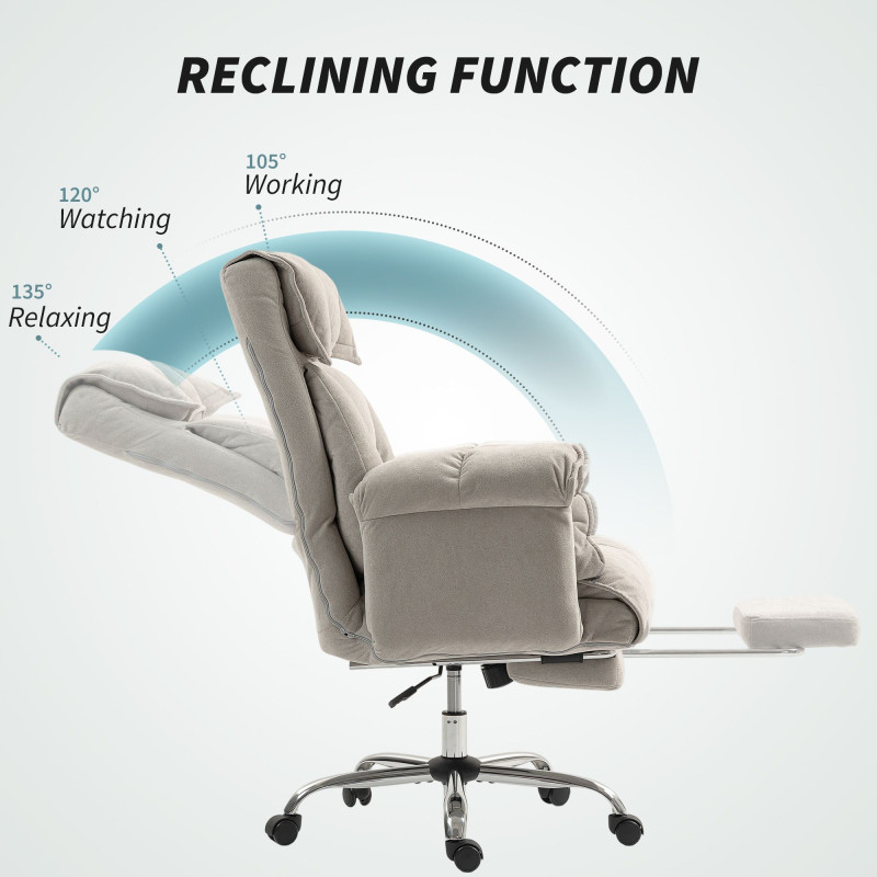 High Back Office Chair, Reclining Desk Chair with Footrest, Swivel Base, Rolling Wheels, Light Grey
