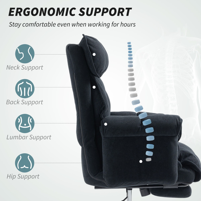 Desk Chair, Computer Office Chair with Footrest, Adjustable Backrest and Headrest, Black