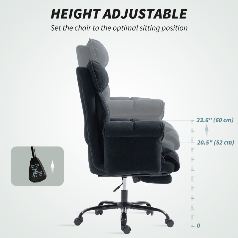 Desk Chair, Computer Office Chair with Footrest, Adjustable Backrest and Headrest, Black