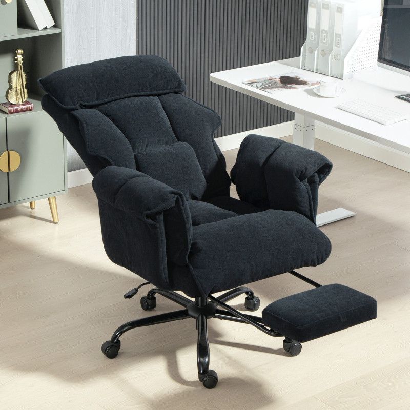 Desk Chair, Computer Office Chair with Footrest, Adjustable Backrest and Headrest, Black
