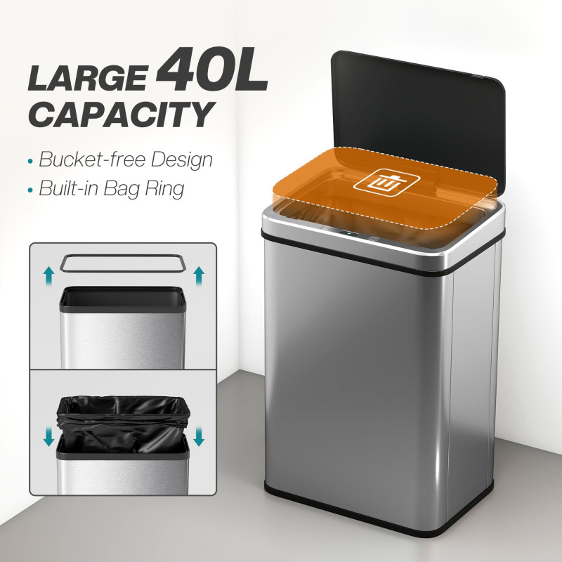 Touchless Stainless Steel Soft-Close Trash Can