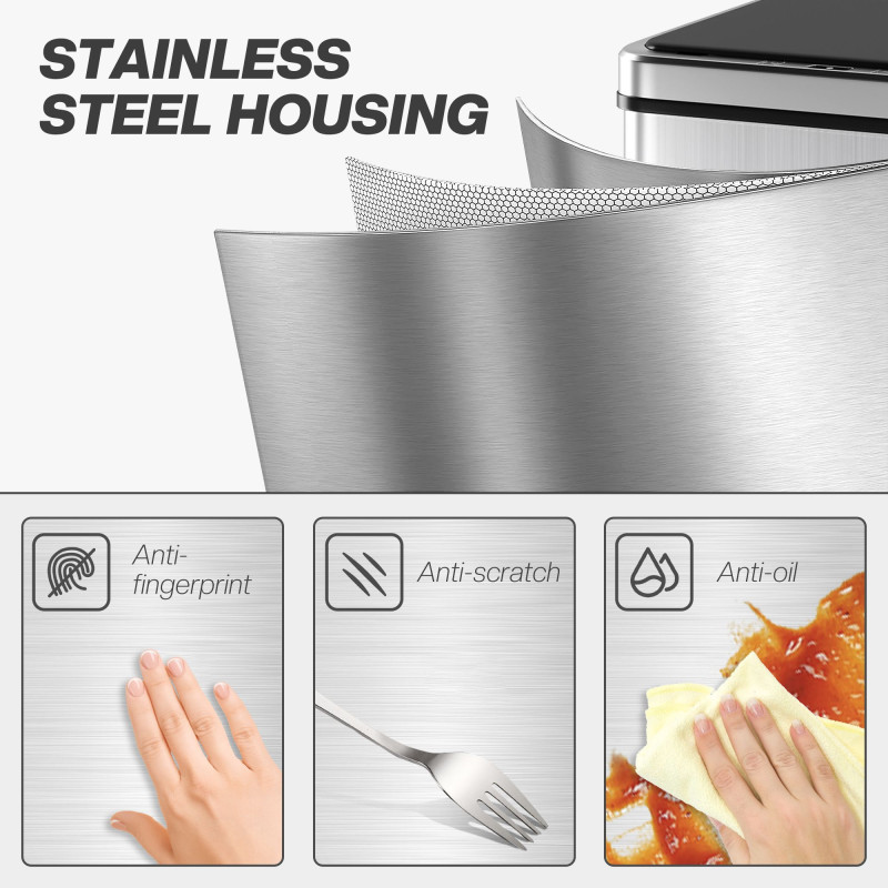 Touchless Stainless Steel Soft-Close Trash Can