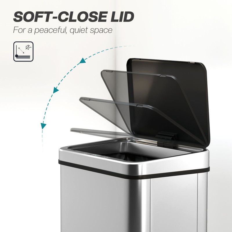 Touchless Stainless Steel Soft-Close Trash Can