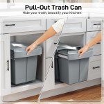 Pull Out Trash Can Under Cabinet, 10.6 Gallon (40L) Slide Out Garbage Can with 2 Removable Compartments, Grey