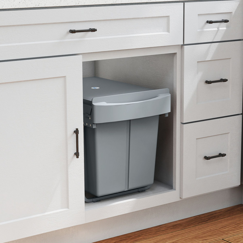 Pull Out Trash Can Under Cabinet, 10.6 Gallon (40L) Slide Out Garbage Can with 2 Removable Compartments, Grey