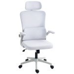 High Back Office Chair, Mesh Computer Chair with Rotatable Headrest, Lumbar Back Support, Adjustable Height, Cream White