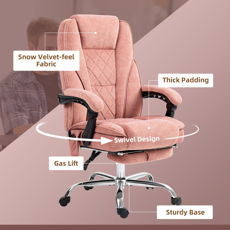 Massage Office Chair, Reclining Computer Chair with Adjustable Height and Footrest, Pink
