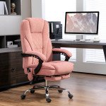 Massage Office Chair, Reclining Computer Chair with Adjustable Height and Footrest, Pink