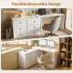 L Shaped Computer Desk Home Office Desk with 6 Drawers White Wood Grain