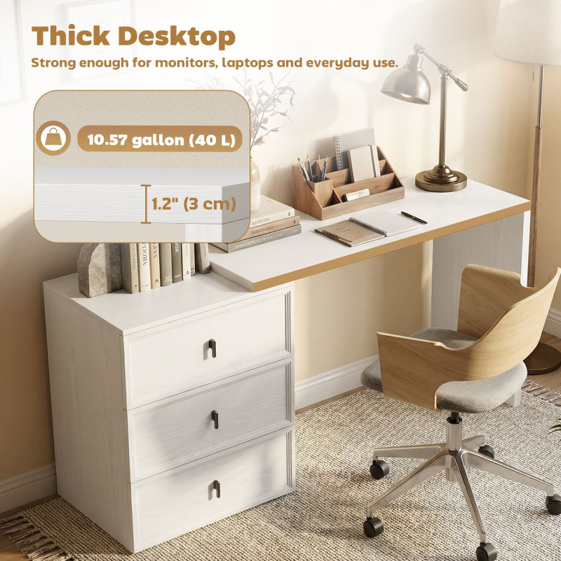 L Shaped Computer Desk Home Office Desk with 3 Drawers White Wood Grain