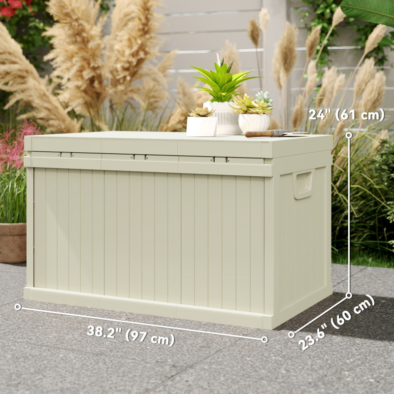 70 Gallon Deck Box, Resin Outdoor Storage Box with Handles, Waterproof Storage Container for Garden Tools, Sand