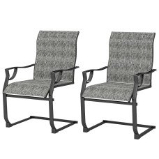 C Spring Motion Patio Chairs Set of 2 with Curved High Backrest, Armrest, All Weather Breathable Fabric, Metal Frame