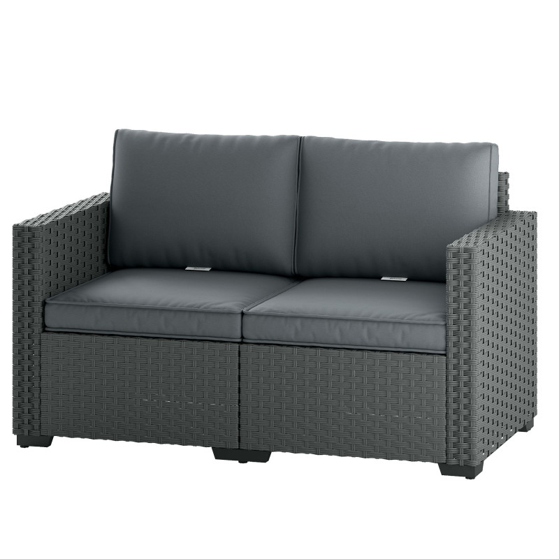 2 Seater Outdoor Couch Patio Sofa with Deep Seat, Cushions, Wide Armrests for Garden, Balcony, Porch, Dark Grey