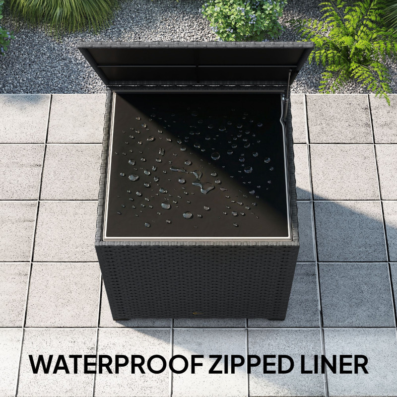 67 Gallon Rattan Deck Box, Wicker Outdoor Storage Box with Waterproof Zippered Liner, Safe Pneumatic Rod, Grey