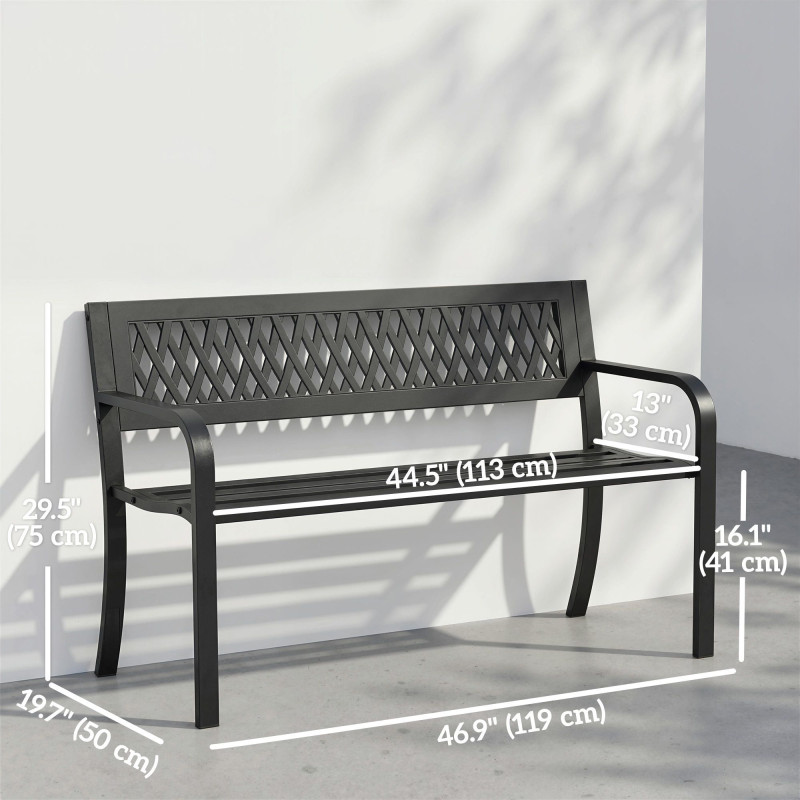 Outdoor Bench with Floral Backrest 2 Seater Garden Bench with Armrests for Yard Park Balcony Black