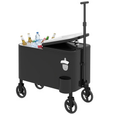 60-Qt Outdoor Patio Cooler Cart, Rolling Ice Chest with Adjustable Handle, Wheels, Bottle Opener, Drainage, Black