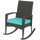 Outdoor Rocking Chair, Patio Wicker Chair Removable Cushion, High Back and Armrests for Porch Balcony, Turquoise