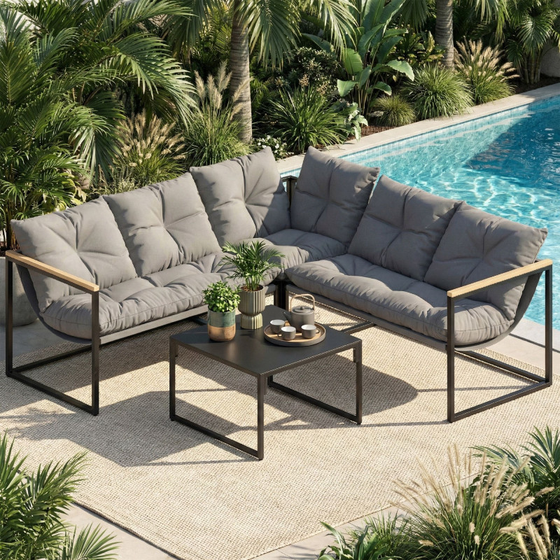 4 Piece Patio Furniture Set with Thick Cushions and Coffee Table, Patio Conversation Set for Porch, Balcony, Deck, Grey