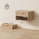 Floating Bedside Table Set of 2, Wall Mount Nordic Nightstands with Storage Drawer and Open Shelf for Bedroom, Oak
