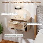 Floating Bedside Table Set of 2, Wall Mount Nordic Nightstands with Storage Drawer and Open Shelf for Bedroom, Oak