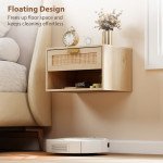 Floating Bedside Table Set of 2, Wall Mount Nordic Nightstands with Storage Drawer and Open Shelf for Bedroom, Oak