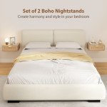 Floating Bedside Tables Set of 2, Wall Mounted Nightstands with Rattan Drawer and Wood Effect, Oak