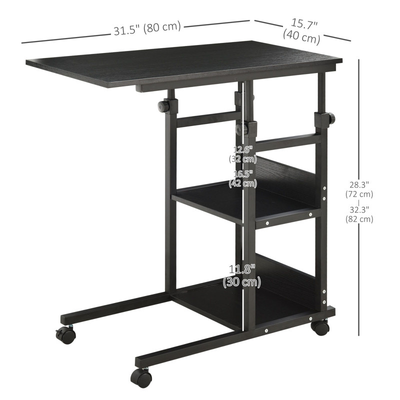 Mobile Standing Desk, Adjustable Height 31.5 inch Stand Up Desk with Wheels for Home Office, Black
