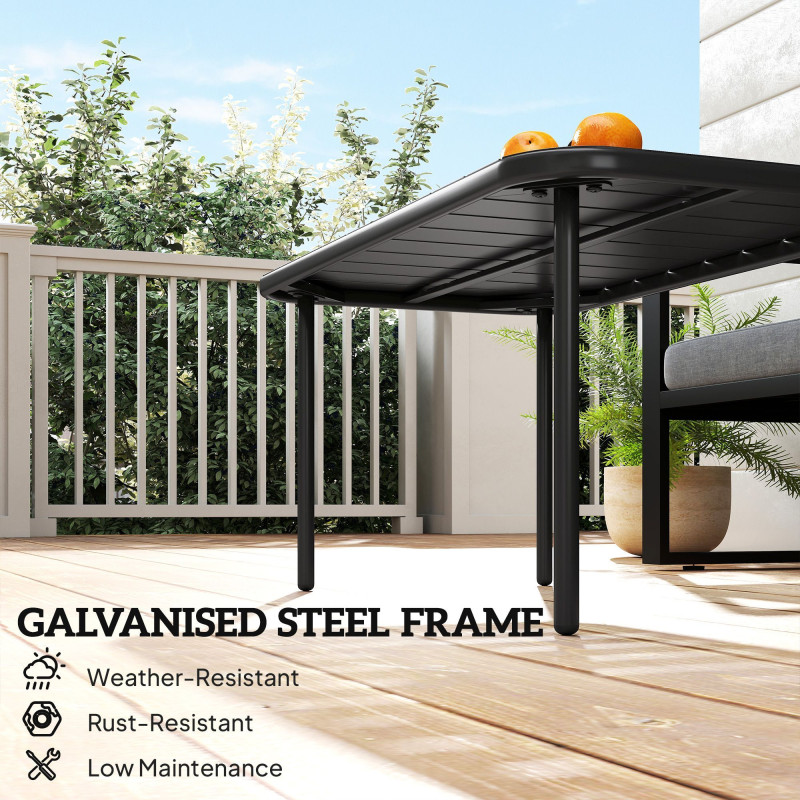 Outdoor Coffee Table, All-Weather Rectangle Metal Patio Coffee Table with Slatted Tabletop for Outside