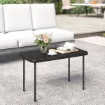 Outdoor Coffee Table, All-Weather Rectangle Metal Patio Coffee Table with Slatted Tabletop for Outside