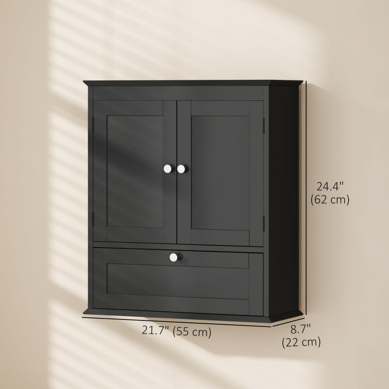 Medicine Cabinet with Adjustable Shelf, Bathroom Wall Cabinet Bathroom Cabinet with Recessed Panels, Black