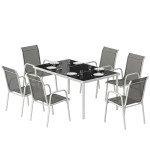7 Piece Garden Dining Set, Garden Furniture Set with Rectangle Table and 6 Stackable Chairs