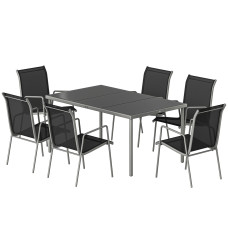 7 Piece Garden Dining Set, Garden Furniture Set with Rectangle Table and 6 Stackable Chairs