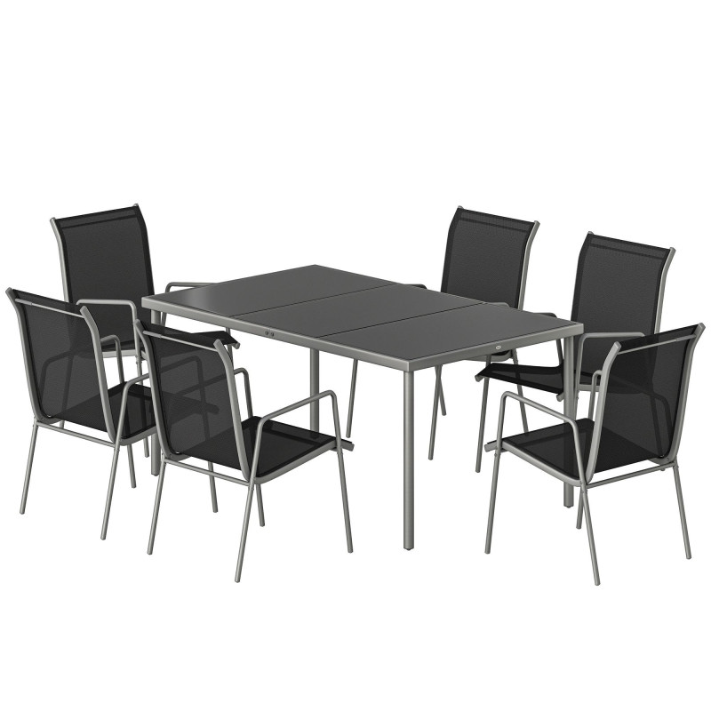 7 Piece Garden Dining Set, Garden Furniture Set with Rectangle Table and 6 Stackable Chairs