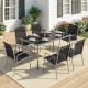 7 Piece Garden Dining Set, Garden Furniture Set with Rectangle Table and 6 Stackable Chairs