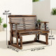 Outdoor Glider Bench, Wooden Glider Chair with 2 Cupholders, Slatted Seat and Armrests, Patio Swing Rocking Loveseat