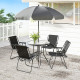 6 Pieces Patio Dining Set with Umbrella, Patio Furniture Set with Folding Chairs, Glass Table for Garden Backyard, Black