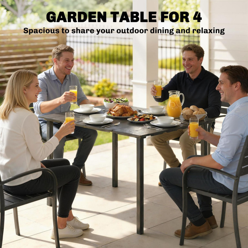 Outdoor Dining Table for 4 People, Rectangular Patio Table with HDPE Top and Metal Frame, for Garden, Backyard, Deck