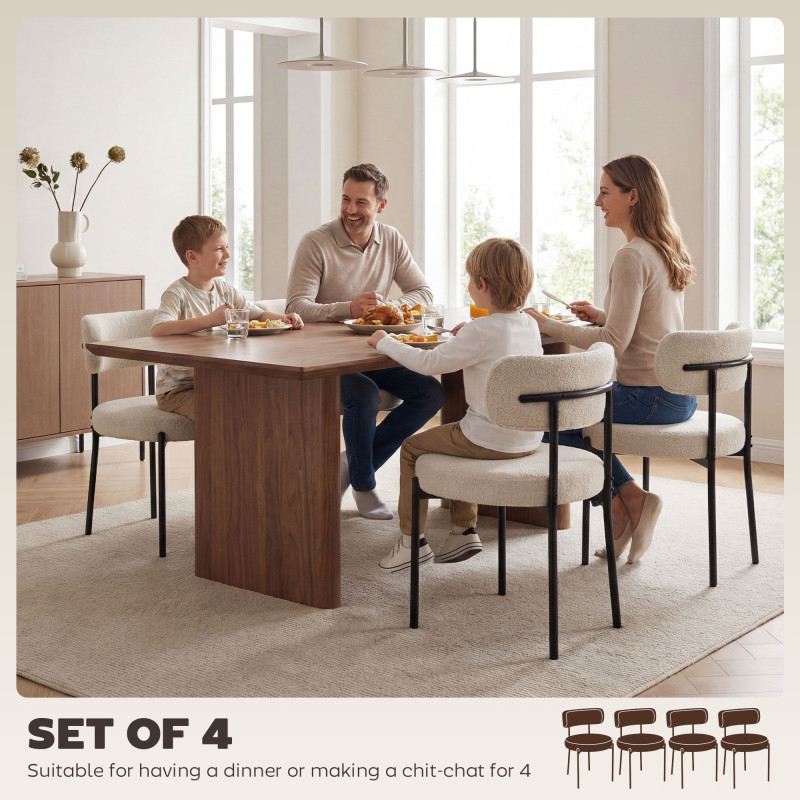 4 Pieces Kitchen Chairs, Modern Dining Chairs w/ Berber Fleece Upholstery and Steel Legs for Living Room, Beige