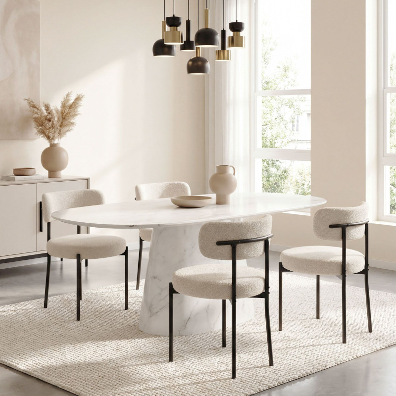 4 Pieces Kitchen Chairs, Modern Dining Chairs w/ Berber Fleece Upholstery and Steel Legs for Living Room, Beige