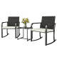 3 Pieces Rocking Bistro Set Outdoor Patio Furniture Set with Cushions, Glass Coffee Table for Balcony, Cream White
