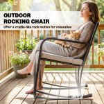 3 Pieces Rocking Bistro Set Outdoor Patio Furniture Set with Cushions, Glass Coffee Table for Balcony, Cream White