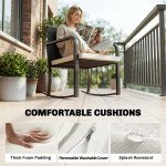 3 Pieces Rocking Bistro Set Outdoor Patio Furniture Set with Cushions, Glass Coffee Table for Balcony, Cream White