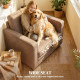 Accent Chair, Velvet-feel Fabric Armchair with Wide Seat, Spring Cushion, Solid Wood legs, Brown