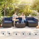 7pc Garden Wicker Sectional Set w/ Tea Table Patio Rattan Lounge Sofa Outdoor Deck Furniture Navy Blue