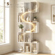 5-Tier Bookshelf, S Shaped Geometric Bookcase with 15 Compartments, White Wood Grain