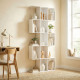 5-Tier Bookshelf, S Shaped Geometric Bookcase with 15 Compartments, White Wood Grain