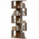 5-Tier Bookshelf, S Shaped Geometric Bookcase with 15 Compartments, Black Wood Grain