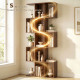 5-Tier Bookshelf, S Shaped Geometric Bookcase with 15 Compartments, Black Wood Grain