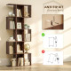 5-Tier Bookshelf, S Shaped Geometric Bookcase with 15 Compartments, Black Wood Grain